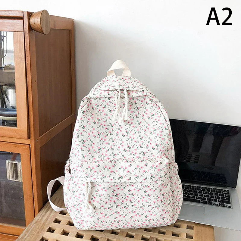 Student School Backpack Floral White School Bags For Teenage Girls Cute Women's Backpack Book Bag Nylon Rucksack