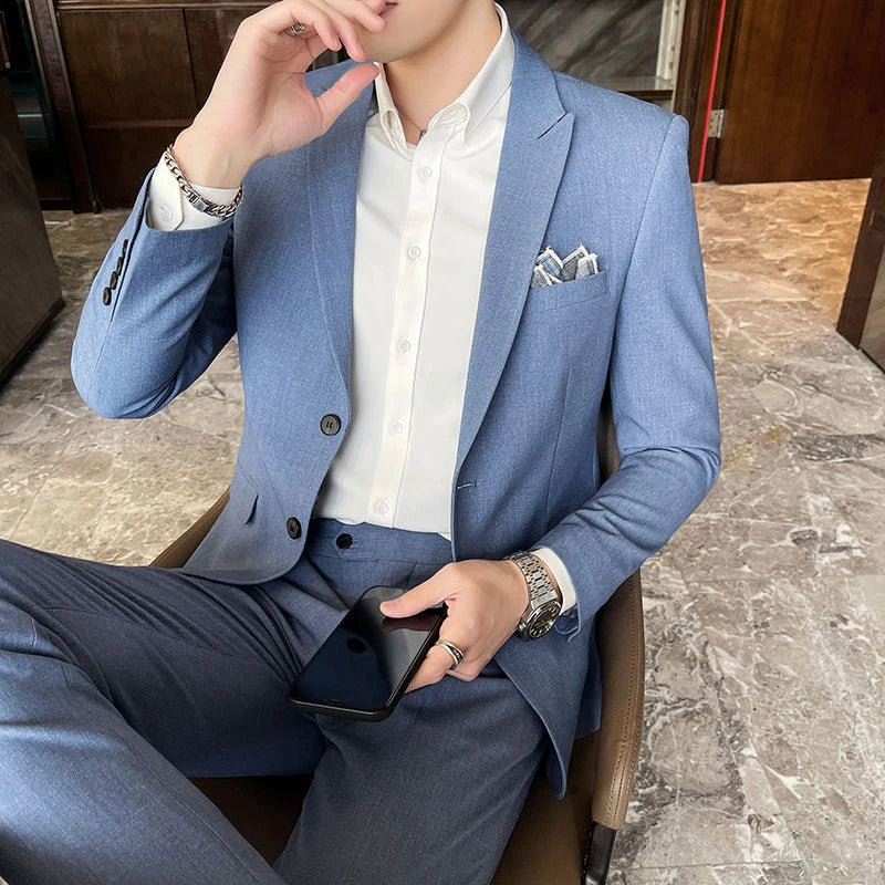 Conjunto de Terno Masculino de Negócios Slim Fit Três Peças 2025 de Alto Padrão Estilo Coreano para Casamento Noivo Festa Terno Colete Calças M-4XL