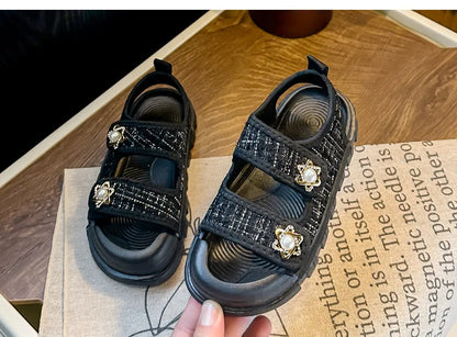 2025 Nice Straw Children Sandals New Arrivals Girls Appliques Metal Decos Sandals for Kids Girl Anti-kick Toe Beach Shoes I03242