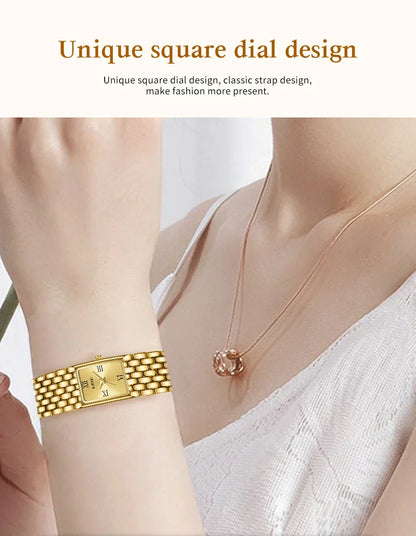 2025 New Gold Women's Watch Luxury Quartz Watch Stainless Steel Bracelet Retro Fashion 30M Waterproof Watch for Women reloj