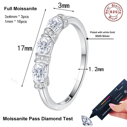 Oval Cut Full Moissanite Ring for Women 925 Sterling Silver with White Gold Plated Lab Diamond Wedding Gemstone Rings