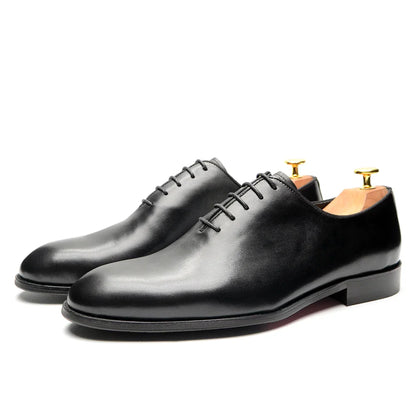 Brand Designer Whole Cut Oxford Dress Shoes Men Genuine Leather Handmade Lace Up Plain Toe Business Office Formal Wedding Shoe