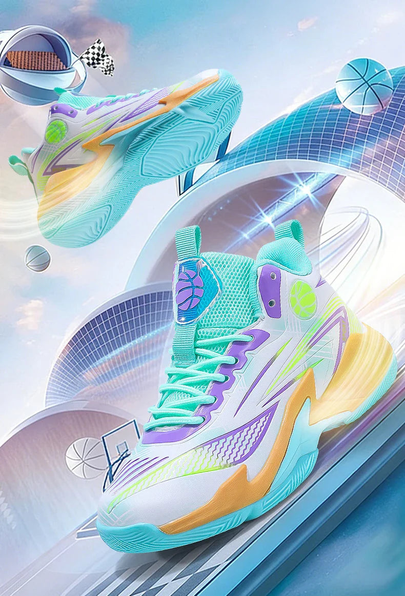 Children‘s Basketball Shoes Non-slip Breathable Basketball Training Sneakers Lace-up Boys Girls Basketball Boots Athletic Shoes