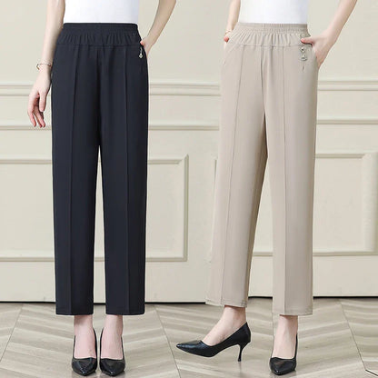 Summer New Ice Silk Casual Trousers Thin Sports Loose Trend Straight Quick-drying Mom Trousers
