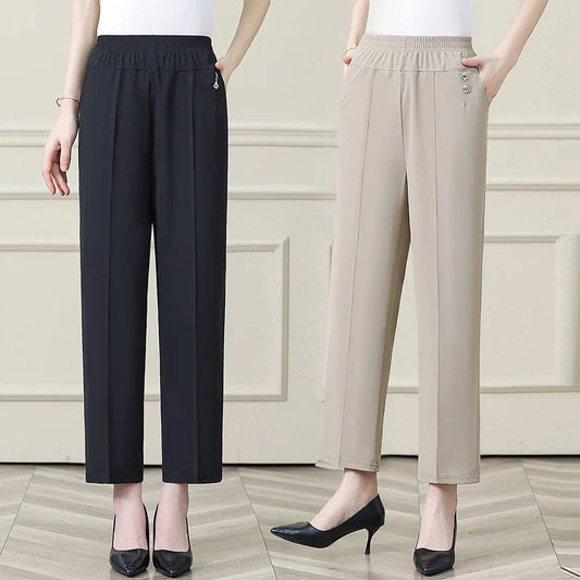 Summer New Ice Silk Casual Trousers Thin Sports Loose Trend Straight Quick-drying Mom Trousers