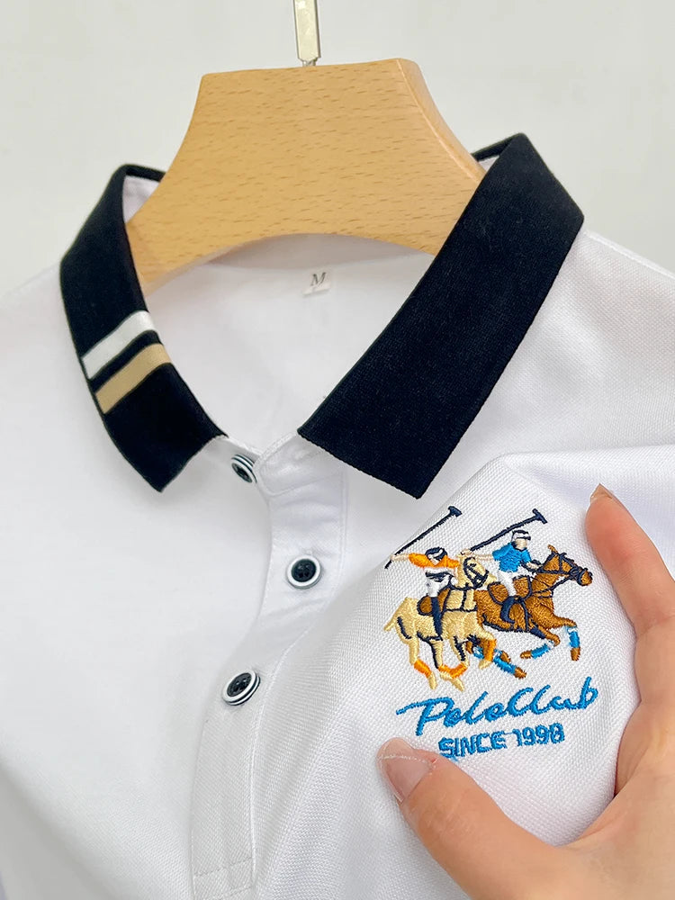 2024 Men's Cotton New Summer Exquisite Embroidered Short sleeved Polo Shirt Business Leisure Breathable T-Shirt Top Men's Wear