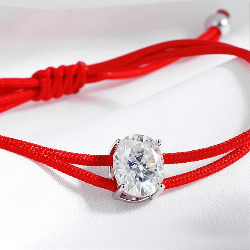 3CT Oval Cut Moissanite Braided Cord Bracelets for Women Men Adjustable Sliding-Knot Dainty Pure S925 Silver Chain D VVS1