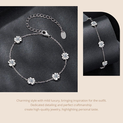 925 Sterling Silver 0.5CT Clover Moissanite Bracelet Flower Chain Link Adjustable for Women Birthday Jewelry Lucky Gift
