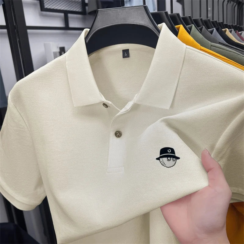 Men's Cotton100% High End Brand Lapel Polo Shirt Summer New Solid Color Print Short Sleeve T-Shirt Casual Breathe Men's Clothing