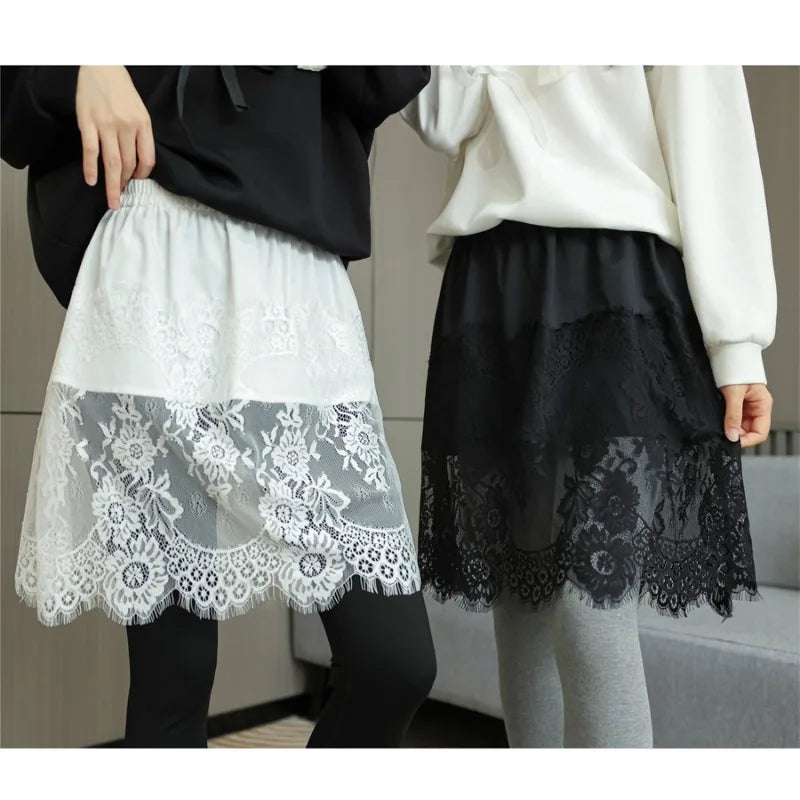 Women Lace Floral False Hem Layering Fake Top Lower Skirt Half Shirt Blouse Skirt Extenders Skirt Fake Hem
