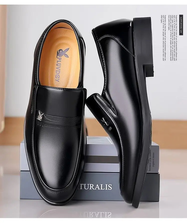 Soft Cowhide Leather Men's Business Shoes Anti-Slip Work Shoes for Middle-Aged And Elderly Fathers Comfortable Breathable Rub...