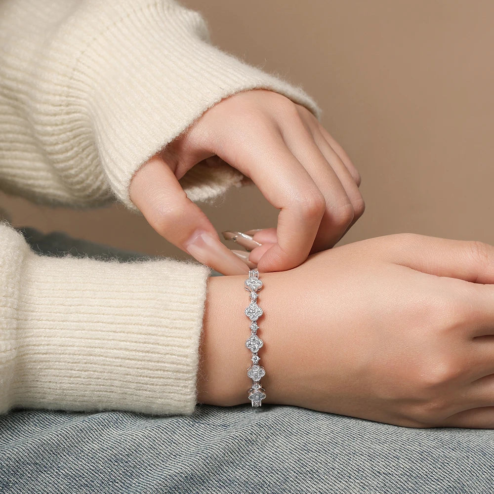 Stars Design Moissanite Bracelets For Women S925 Sterling Silver Adjustable 24cm Box Chain Lucky Birthday Gifts Jewelry