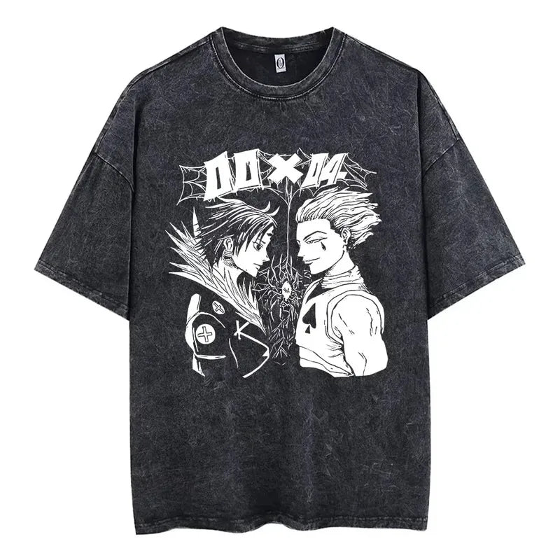 Washed print retro Harajuku style fashionable casual streetwear suitable for both men and women's tops