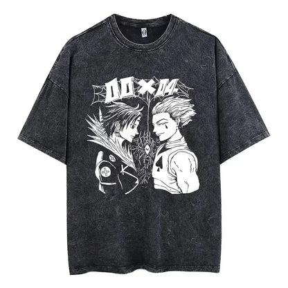 Washed print retro Harajuku style fashionable casual streetwear suitable for both men and women's tops