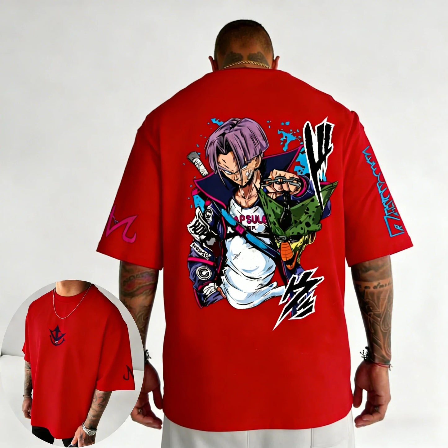 Anime Oversized Cotton T-shirt Summer New Torankusu Printed Men's and Women's Street Hip-hop Loose Casual Top