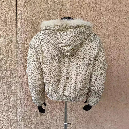 Niche Design Men's Fleece Jackets Hooded Leopard Print Fur Thick Padded Coats Thermal Contrast Color Male Clothing CPG2405