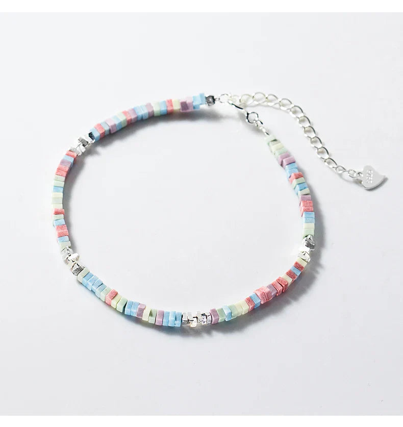 925 Sterling Silver Punk Colorful Square Chain Bracelet Rainbow Color Chain Link Platinum Plated For Women Fine Jewelry