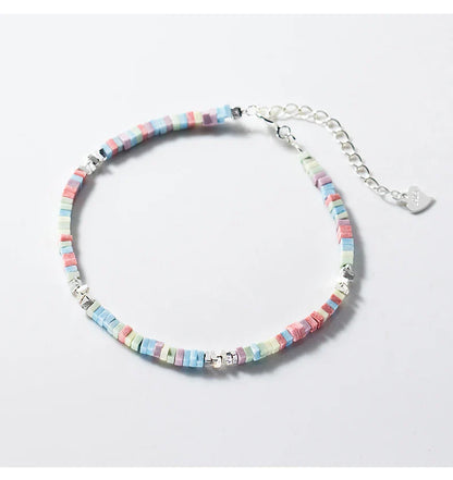 925 Sterling Silver Punk Colorful Square Chain Bracelet Rainbow Color Chain Link Platinum Plated For Women Fine Jewelry