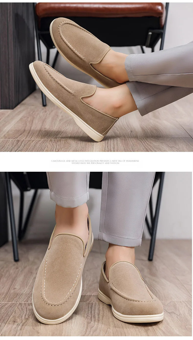Men's Suede Leather Comfort Loafers, Flat Casual Slip-on Shoes, Fashion Suede Flats, Classic Round Toe Soft Leather Loafers 2026