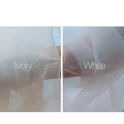 Women Pleated Tulle Sheer Wrap Wedding Bridal Off the Shoulder Stole Elegant Formal Shawl with Button Ivory Customizabl