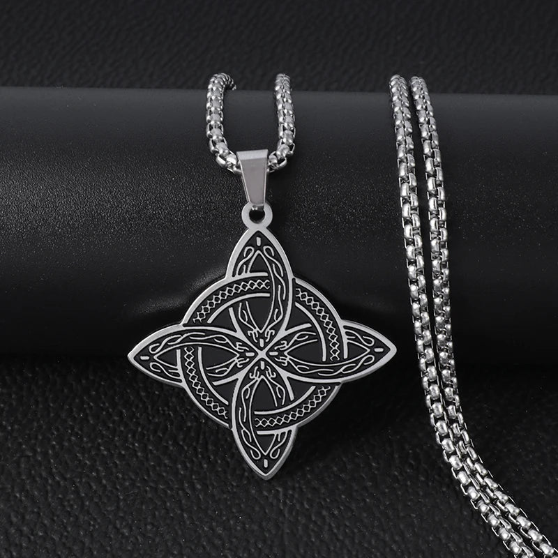 Witchcraft Witch Knot Necklace Irish Trinity Knot Triple Spiral Pendant Stainless Steel Ankh Cross Pentagram Amulet Jewelry