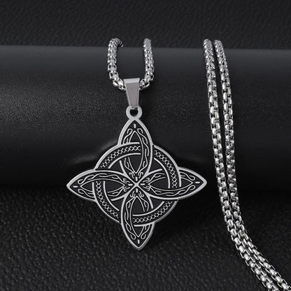 Witchcraft Witch Knot Necklace Irish Trinity Knot Triple Spiral Pendant Stainless Steel Ankh Cross Pentagram Amulet Jewelry