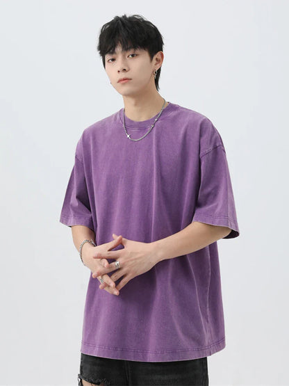Japanese Korean Style Stir Fried Snowflake Washed T-Shirts Men Women Cotton Heavyweight Summer Hip Hop Streetwears Short Sleeved