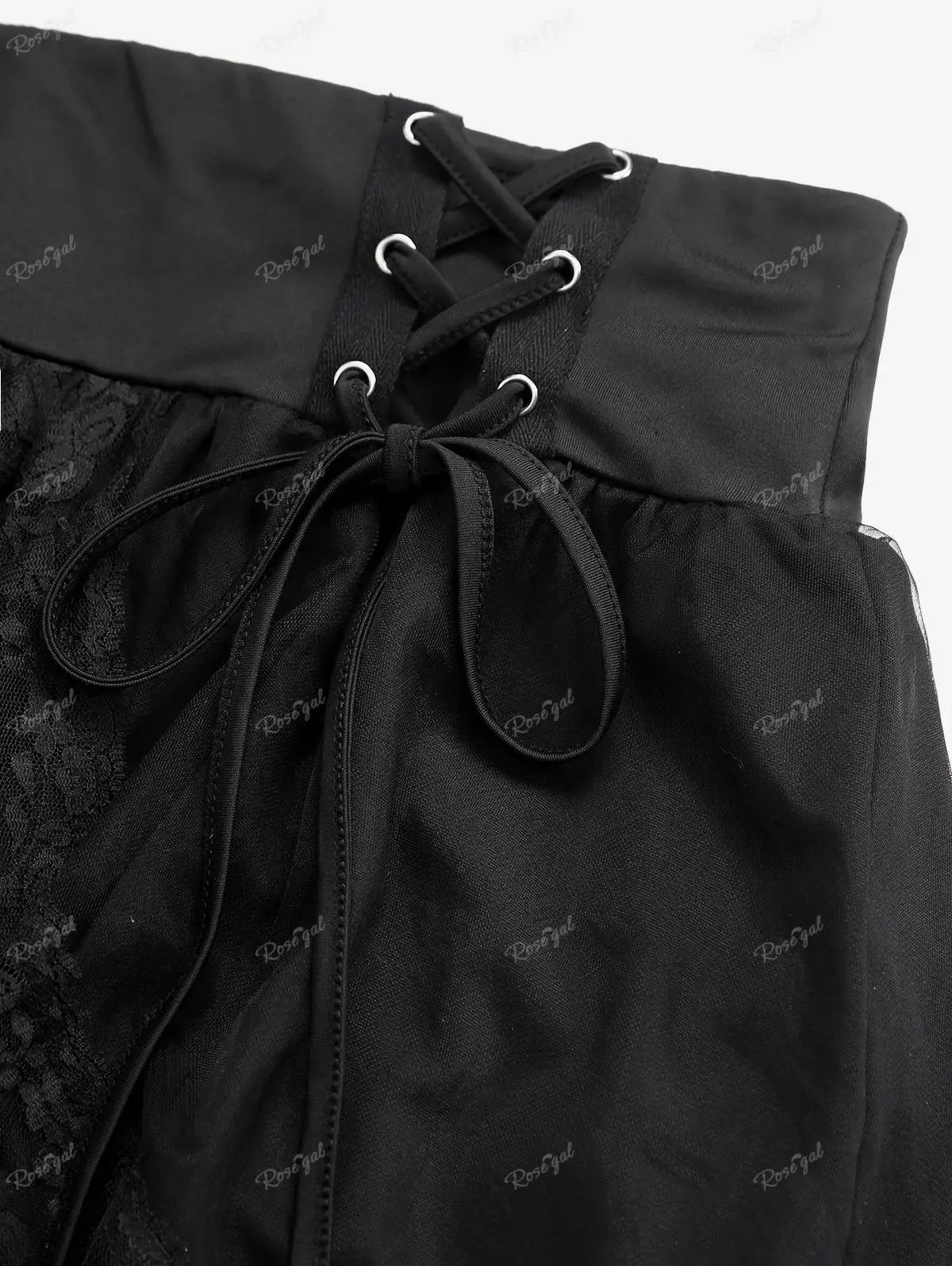 Plus Size Asymmetric A Line Skirt Black Patchwork Floral Lace Overlay Lace-up Ruched Peplum Hem High Low Skirts