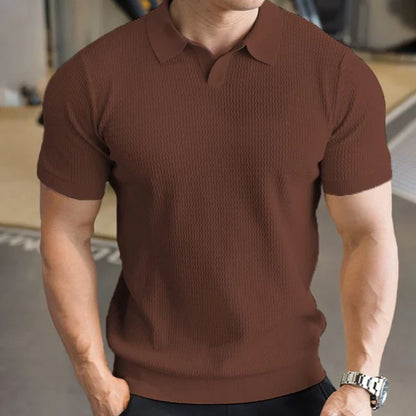 Men's Knitted Business Polo Shirt Summer Ice Silk Breathable Elastic Slim Fit Solid Color Lapel Short Sleeve Knitted T-Shirt Top