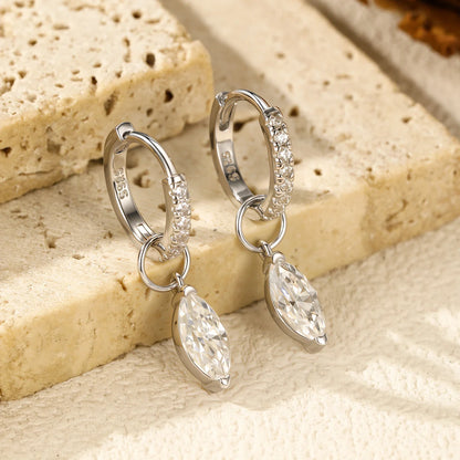 0.5Ct D Color Rhombic Moissanite Ear Buckles 925 Sterling Silver Luxury Shiny Hoop Earrings for Women Wedding Jewelry