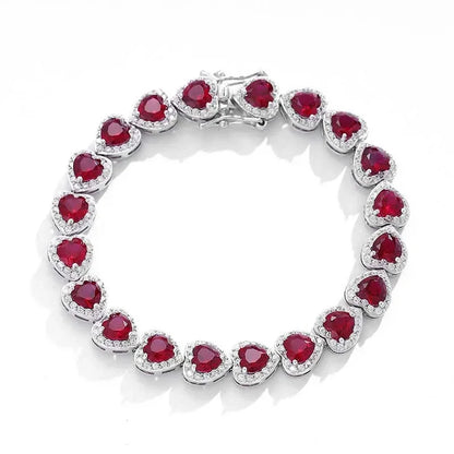 Luxury S925 Sterling Silver Full Ruby Tennis Bracelet for Women Party Fine Jewelry Lab Grown Gemstones Hand Link Bracelets