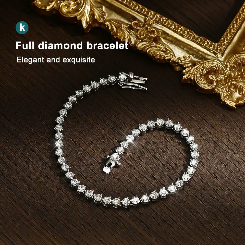 3mm D Color Moissanite Tennis Bracelet 3 Prong Setting Trendy Women Man GRA Certified Fine Jewelry s925 Sliver Bracelet
