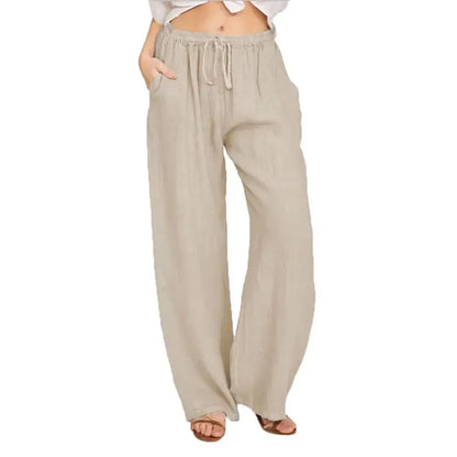 Summer Autumn Women Fashion Cotton Linen Pants Elastic Waist Loose Straight Pants Female Casual Solid Color Versatile Trousers