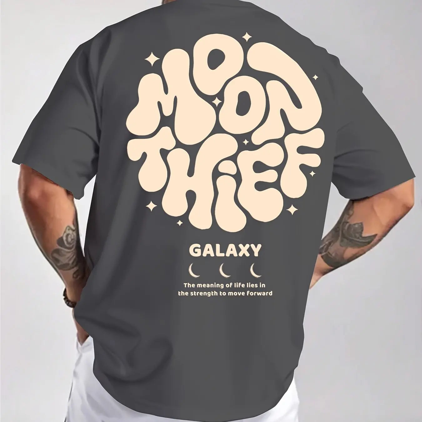 Men's 100% cotton fashionable casual loose plus size months for galaxy letter pattern printed round neck short sleeved T-shirt