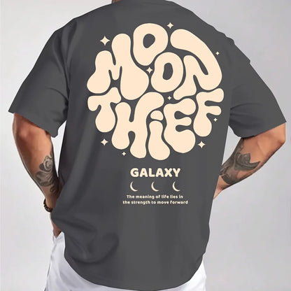 Men's 100% cotton fashionable casual loose plus size months for galaxy letter pattern printed round neck short sleeved T-shirt