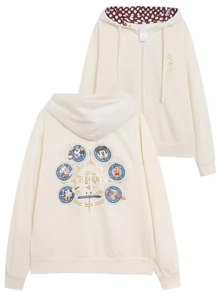 70th Anniversary Castle Mickey Mouse Letter Print Embroidery Fleece Sweatshirt Unisex Women Zip Up Jacket Jumper Tops
