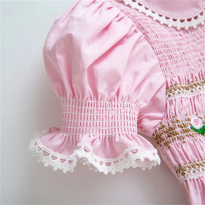 Pettigirl Children Kids Girls Summer Handmade Pink Princess Smocked Birthday Dresses Outfits Gift Size 2 3 4 5 6 8 10 12Y