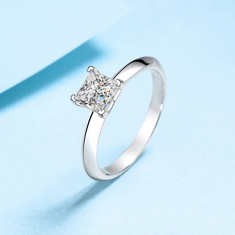 Certified Pricess Cut Moissanite Engagement Ring 1CT 2CT Colorless VVS Diamond Bridal Proposal Rings Sterling Silver Weddig Band