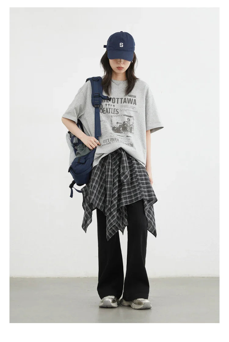 Women Skirts A Line Elastic Waist Strap Ties Irregular Plaid Half Length Skirt Female Short Skirt Woman Summer 2025