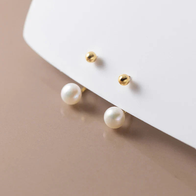 925 Sterling Silver Fashion Natural Freshwater Pearl Ear Hook Unique Screw Bead Stud Earrings for Women Piercing Jewelry