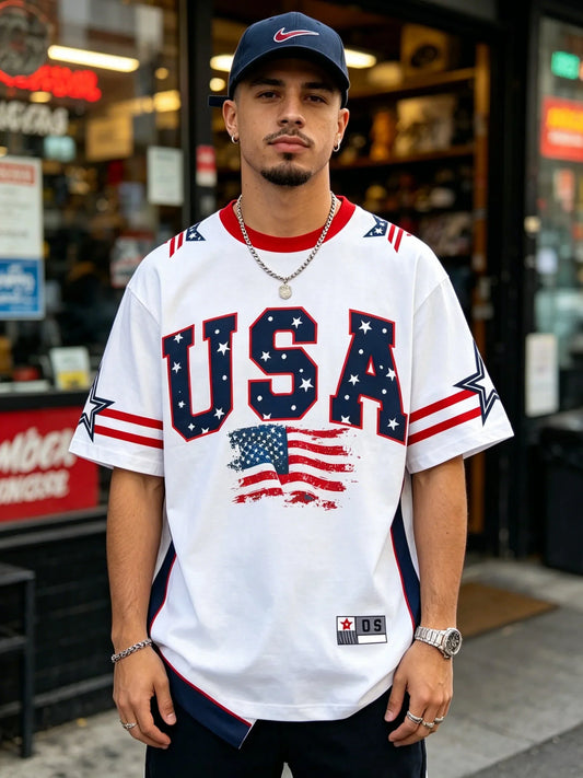 Men USA Flag Print T Shirt Summer Short Sleeve Loose Fit Breathable Patriotic Graphic Tee for Daily Casual Streetwear Outdoor