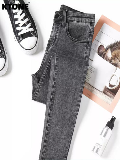 Calças Jeans Unissex Masculinas e Femininas Cinza Slim Denim Harajuku Drip Não inclui acessórios ou cintos