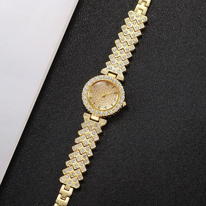 5pcs Luxury Rhinestone Women's Quartz Watch Elegant Ladies Bracelet Wristwatch Jewelry Set（Without Box）