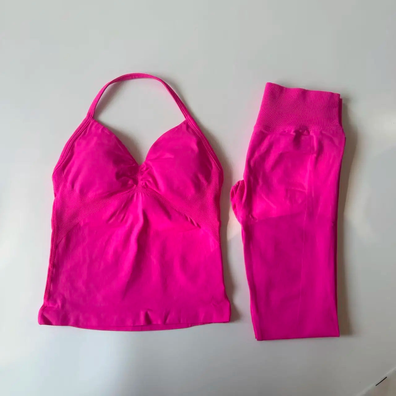 Set of 2 pieces of women's yoga mesh, sleeveless tops with open back, high-waisted gym suit, fitness clothing, yoga set