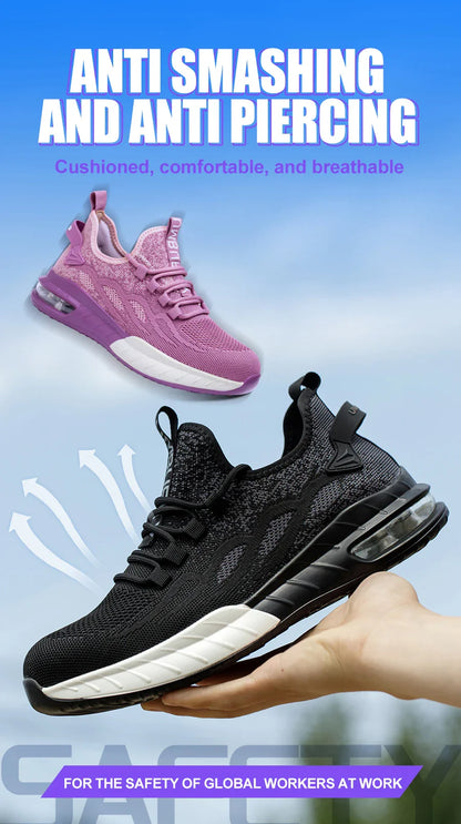 Women's Steel-Toe Safety Shoes | Anti-Smash & Puncture-Proof | Lightweight Breathable Air Cushion | Industrial Workshop Office