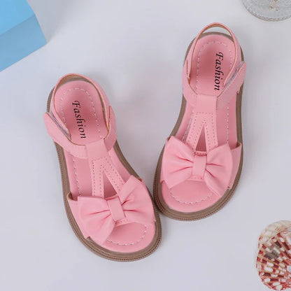 Kids Fashion Girls Sandals New Bow Versatile Open-toe Breathable Simple Platform Casual Shoes Hook Loop Princess Shoes