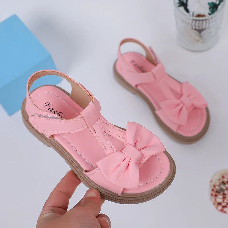 Kids Fashion Girls Sandals New Bow Versatile Open-toe Breathable Simple Platform Casual Shoes Hook Loop Princess Shoes