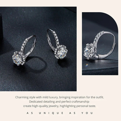 1CT Moissanite Ear Buckles 925 Sterling Silver Hoop Earrings for Women D Color VVS1 EX Lab Diamond Wedding Jewelry