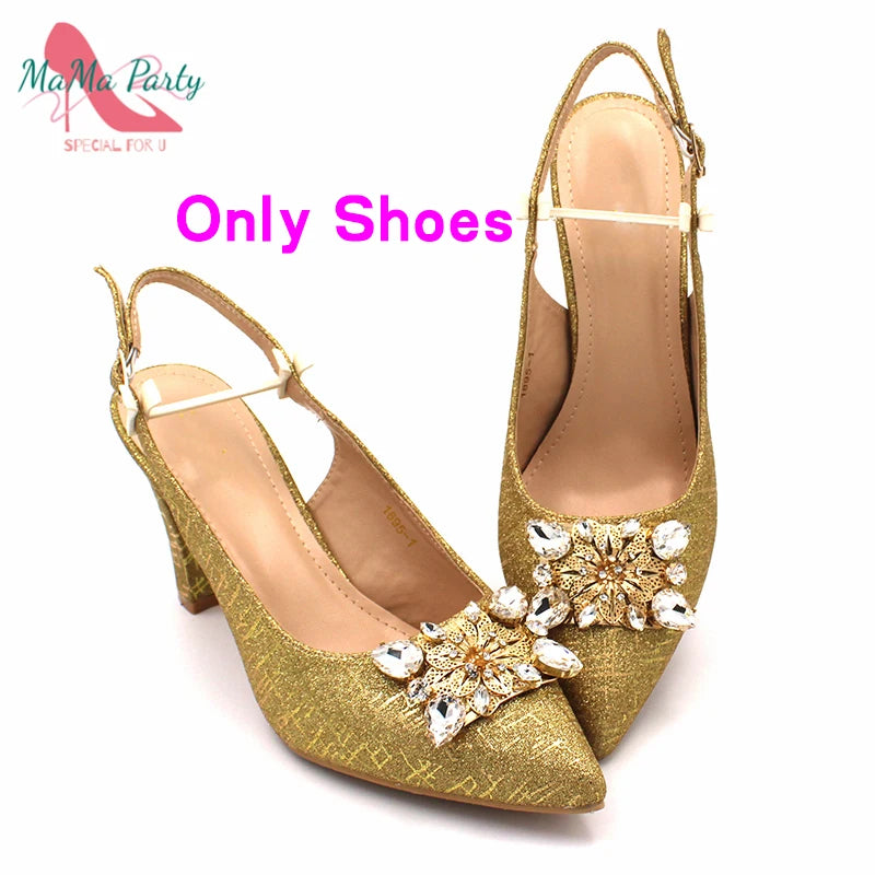 Classics Italian Design Shoes and Bag Set in Orange Color Comfortable Heels Pointed Toe Pumps for Wedding Party