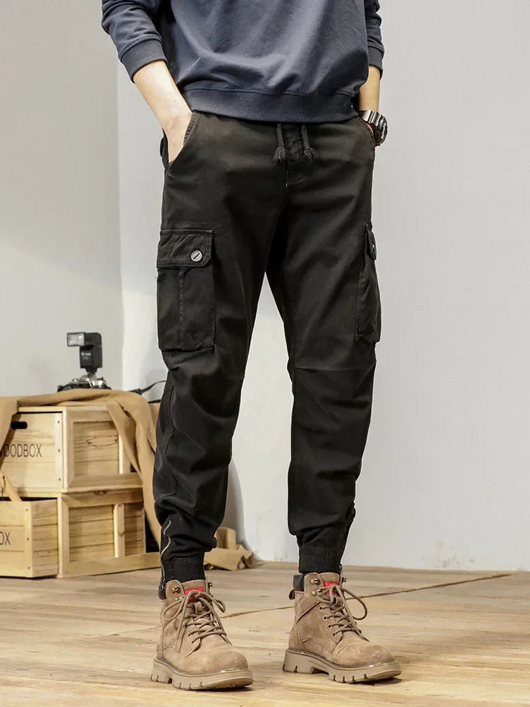 2025 New Multi-Pockets Spring Summer Cargo Pants Men Streetwear Zipper Leg Skinny Work Joggers Cotton Casual Tactical Trousers